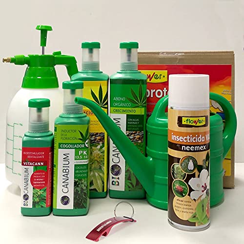 Kit de Crecimiento de Cannabis + Insecticida Natural Spray 500ml + Pulverizador 2L + Regadera 2L + Kit ProtecciÃ³n + Llavero Bricolemar de Regalo (Canabium Plus Pro Manual 2L + Insec. Natural 500ml)