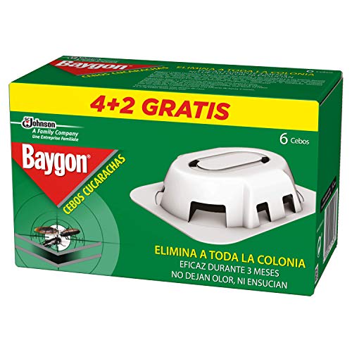 Baygon Trampas - Cebo para Cucarachas, 3 Meses de Protección, Máxima Eficacia, Contiene 6 Cebos, Blanco, Estandar, Pastilla