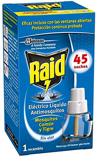 Raid Recambio ElÃ©ctrico LÃ­quido 45 Noches - Cargador para Aparato Enchufe antimosquitos comunes y Tigre, sin Olor