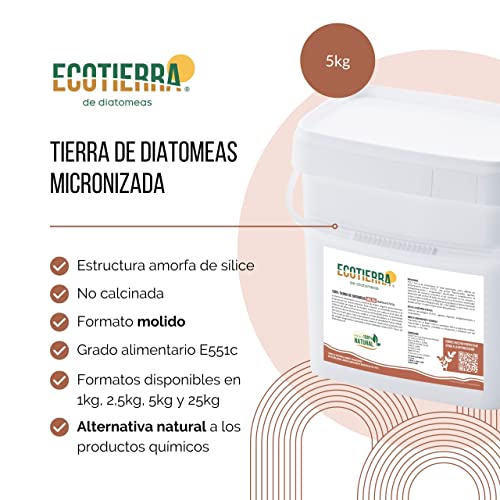 ECO Tierra de DiatomeasÂ® Molida 5kg - 100% Natural - Aditivo alimenticio E551c. No calcinada, sin aditivos (Blanco)